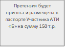 Претензия будет принята и размещена в паспорте Участника АТИ «Б» на сумму 150 т.р.